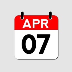 April 7 Day Calendar Vector Icon Perfect for planner, reminder, time management, schedule, office, business, and monthly event start design template