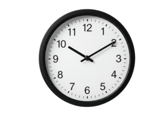 Black analog wall clock isolated on transparent background