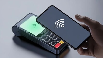 Instant payment NFC concept. Smartphone for Instant Payment via NFC Technology on Card Reader with Contactless Transaction and PAY NOW Display - Powered by Adobe