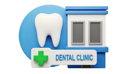 3D Dental Clinic Icon with Tooth and Green Cross
