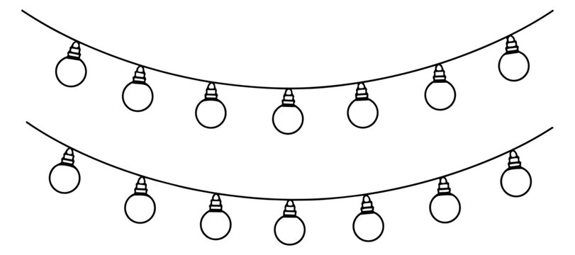 Hand drawn line art string lights set featuring round light bulbs for celebration decoration
