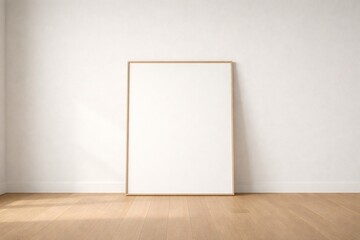 Blank Frame Leaning Against Wall in Minimal White Interior