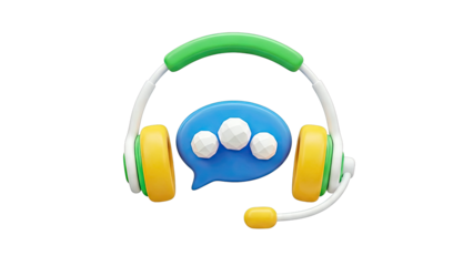 3D Icon of Headphones with Speech Bubble