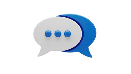 3D White and Blue Speech Bubble Icon with Ellipsis