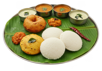 South indian idli vada sambar meal isolated on transparent background