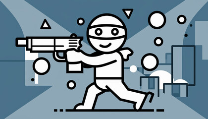 Cartoon Robber Character Holding Gun &ndash; Crime Concept Illustration