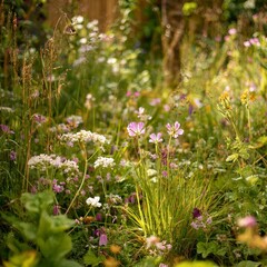 A Vibrant Field of Wildflowers Showcasing Nature's Beauty and Diversity with Colorful Blooms and Lush Green Foliage