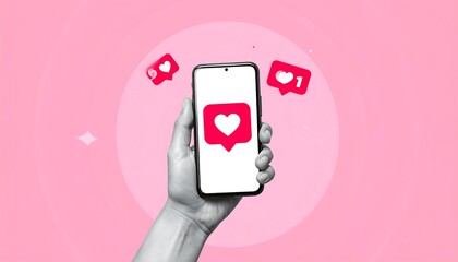 Social Media Engagement - Hand Holding Phone with Heart Icon.