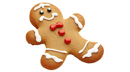 Gingerbread man cookie festive Christmas treat with icing decoration isolated on white background for holiday baking and celeb
