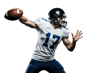 American football player throwing a ball isolated on transparent background