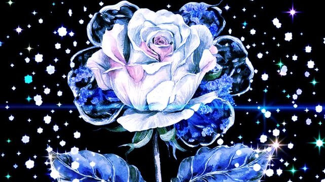 レトロなバラの花と黒背景のキラキラ効果黒ゴス動画背景