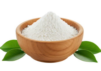 Bowl of white powder isolated on transparent background
