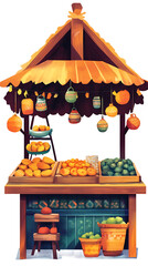Traditional fruit and food stall with hanging lanterns vibrant market scene illustration for travel and cuisine concepts isola