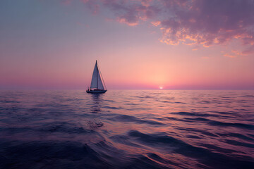 a sailboat is sailing in the ocean at sunset