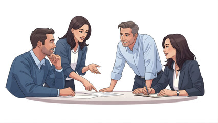 Diverse business professionals engaged in a productive collaborative meeting, discussing innovative strategies and project plans around a table in a dynamic office setting