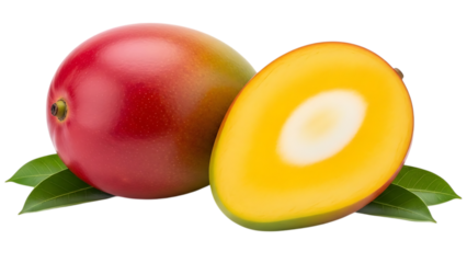 Fresh mango fruit with leaf isolated on transparent background