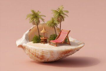 a shell with a chair and a table in it