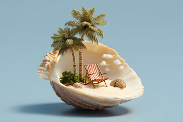a shell with a chair and a palm tree