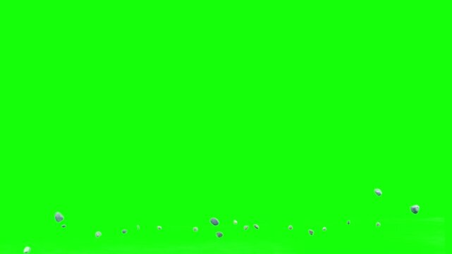 Small debris scattered on the ground over green screen background. Chroma key animation element suitable for VFX compositing, motion graphics, destruction effects, and video editing.