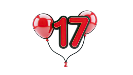 Number 17 with Red Balloons