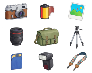 Photography Equipment: Vintage Camera and Modern Accessories Illustration