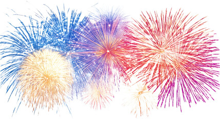 Vibrant exploding fireworks in multiple colors festive celebration and holiday event background.
