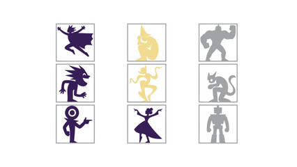 Obraz premium Collection of nine cartoon character icons in a grid format.