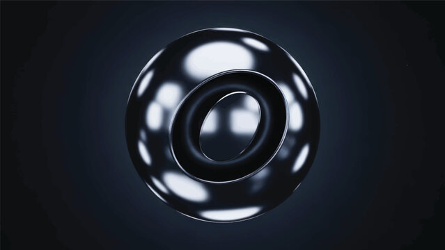 Abstract metallic torus ring with reflective surfaces in dark background and smooth circular geometry.