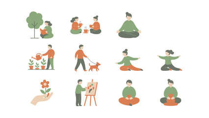 Fototapeta premium Collection of people engaged in various relaxing and healthy activities.