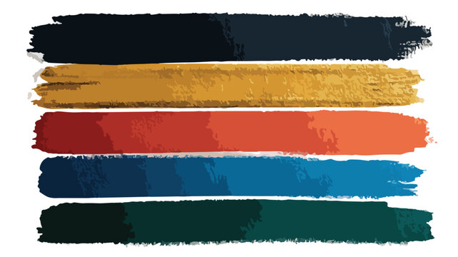 Cinco pinceladas de color oscuro y dorado sobre fondo blanco, textura de pintura acr&iacute;lica.