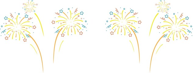 Fireworks Celebration Set of new year firework PNG. Collection of golden, Colorful fireworks on white background. Art design suitable for decoration Happy new year concept.