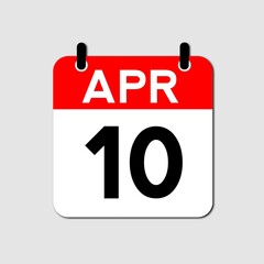 April 10 Day Calendar Vector Icon Perfect for planner, reminder, time management, schedule, office, business, and monthly event start design template