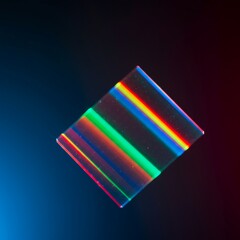 Vibrant spectral light refracted through a transparent geometric prism creating an array of abstract colorful shapes, overlay, triangle, modern