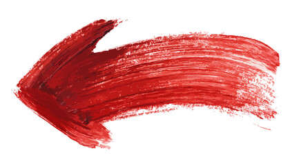 Pincelada roja vibrante con textura de acuarela, flecha direccional apuntando a la izquierda sobre fondo blanco.