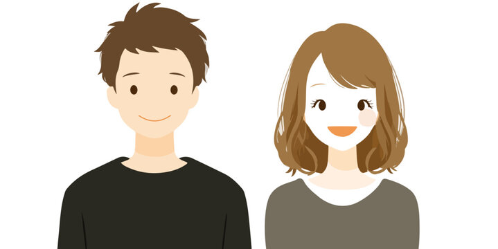Coppia giovane sorridente in stile illustrazione vettoriale con sfondo trasparente, ritratto semplice.