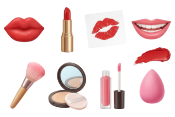 Makeup Collection: Red Lips and Cosmetics for Beauty and Glamour