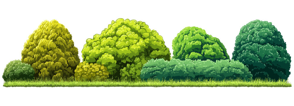 Illustrazione vettoriale di cespugli e siepi verdi con sfondo trasparente, ideali per design natura.