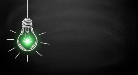 Stylized lightbulb drawing with a vibrant green glow against a backdrop of a starry night sky, symbolizing inspiration and innovative ideas in the darkness.