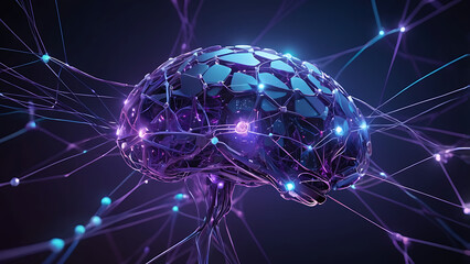 Abstract artificial intelligence brain made of glowing neural network connections