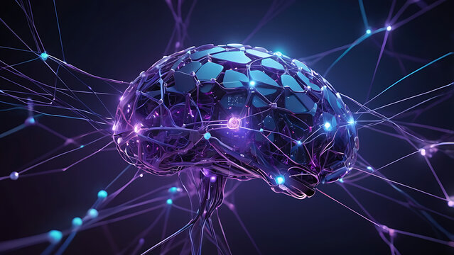 Abstract artificial intelligence brain made of glowing neural network connections - Powered by Adobe