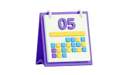 3D Calendar with '05' and colorful day blocks