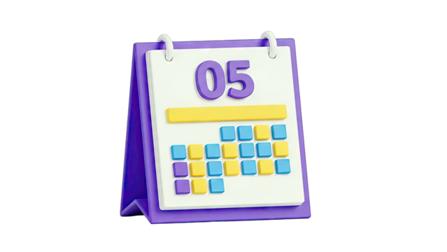 3D Calendar with '05' and colorful day blocks - Powered by Adobe