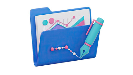 3D Folder with Graph and Pen Icon
