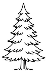 Obraz premium Hand drawn line art illustration of an evergreen tree depicting a simple, isolated form for nature and winter designs