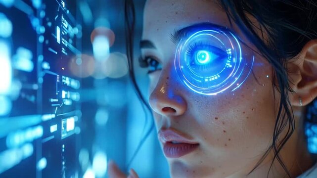 Futuristic Woman with Augmented Reality Eye Interface