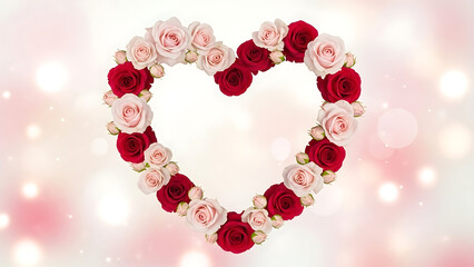 Obraz premium Floral Heart Wreath of Roses Romantic Valentine Background