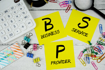 BSP Abbreviation of Business Service Provider text phrase of business and financial concept