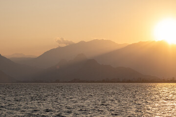 A beautful sunset over the mediterranean near the coast of Antalya in Turkey.