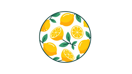Vibrant Lemon Fruit and Leaf Design in a Circle - Flat Vector Illustration