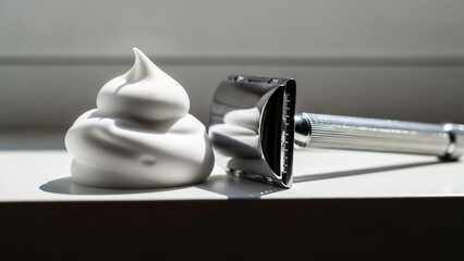 Shaving cream and razor on shelf — Symbol of routine and self-care